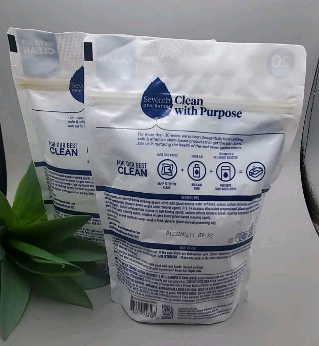 2~Seventh Generation Clean With Purpose Dishwasher 20 Packs New & Sealed gallery