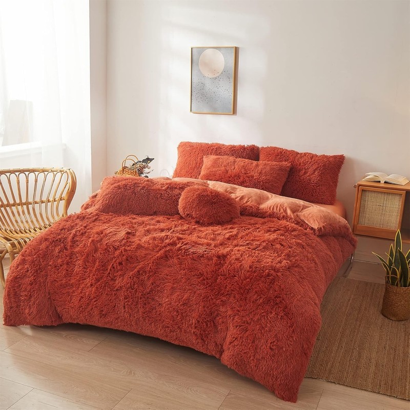 Fluffy Orange Comforter Cover Set Queen - Ultra Soft Plush Burnt Orange Beddi... gallery