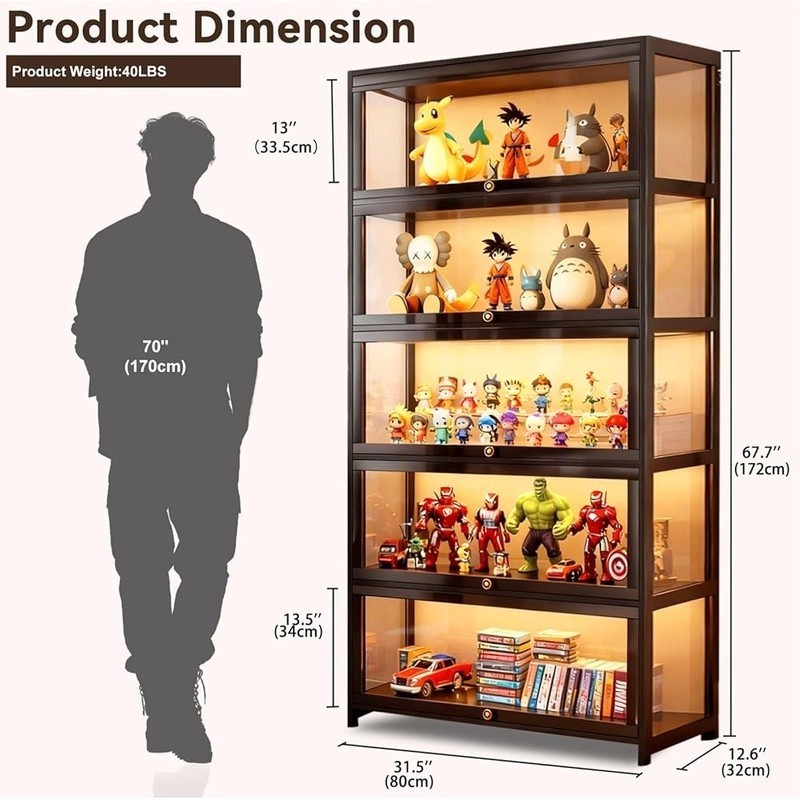 Acrylic Bamboo Display Cabinet Dustproof 5 Tier Storage Shelf Collectibles Toys gallery