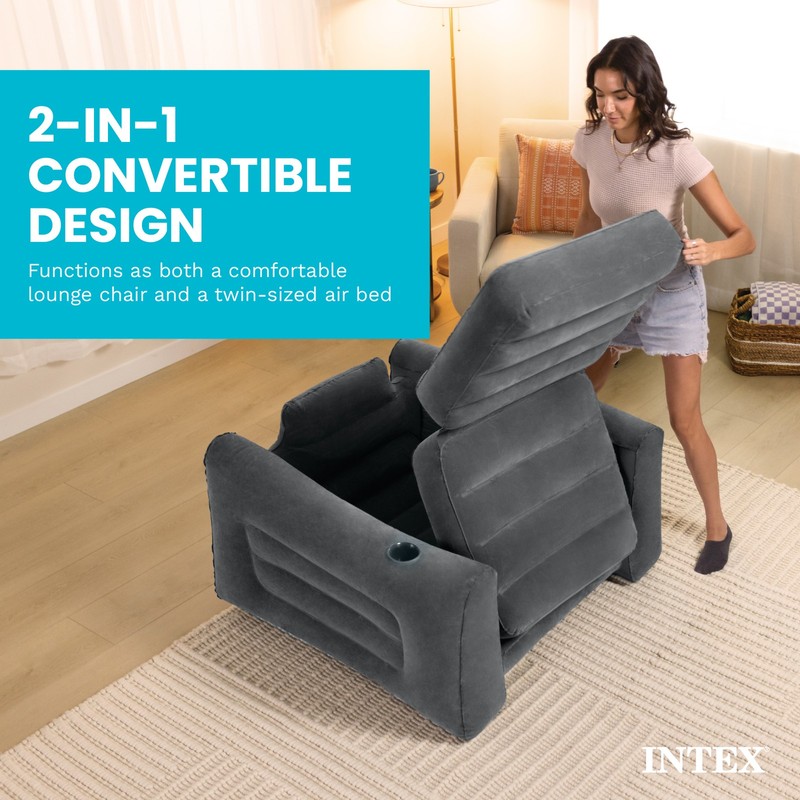 Intex Inflatable Pull Out Sofa Chair with Twin Sized Air Bed Mattress (Open Box) gallery