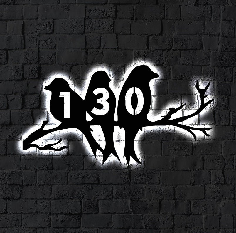 Personalized Bird House Number Sign LED Address Plaque Outdoor Decor gallery