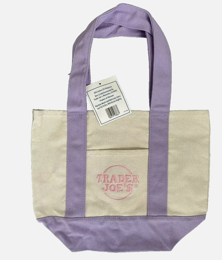 Trader Joe's Mini Pastel Canvas Tote Bag Lavender Purple 79986(T7) gallery