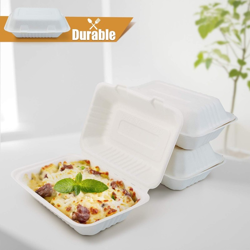 125 Pack 9x6x3 Compostable Clamshell Food Containers Hinged Take Out Boxes gallery