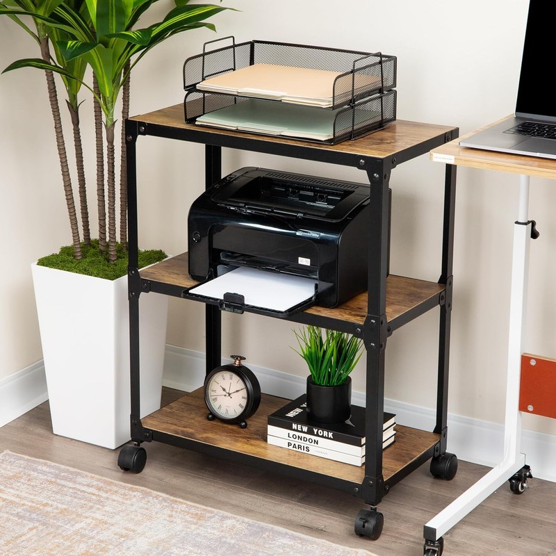 Multipurpose Rolling Cart W/ 3 Tiers Mobile Office Storage Organizer Metal MDF gallery