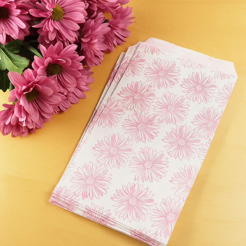 Pink Flower Pattern on White Decorative Bags for Cookies, Candy and Gifts gallery