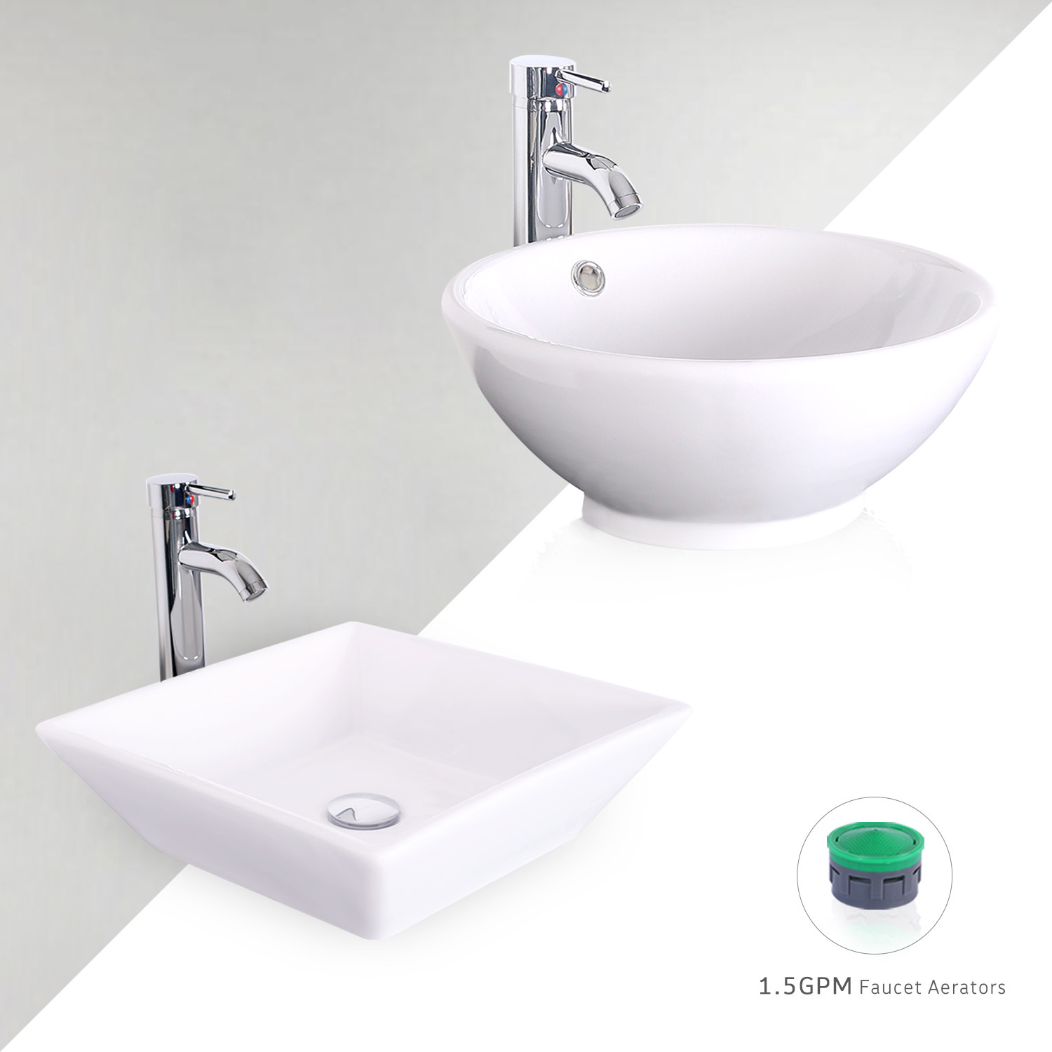 Bathroom Ceramic Vessel Vanity Sink W/ Faucet White Porcelain Basin Pop Up Drain gallery