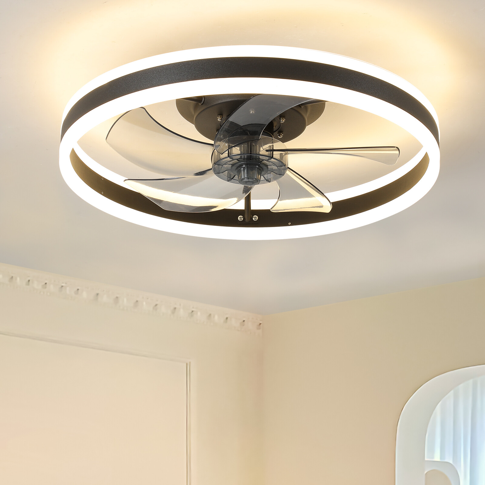 20" Modern LED Ceiling Fan Lights Flush Mount Light kit With APP Remote Control gallery