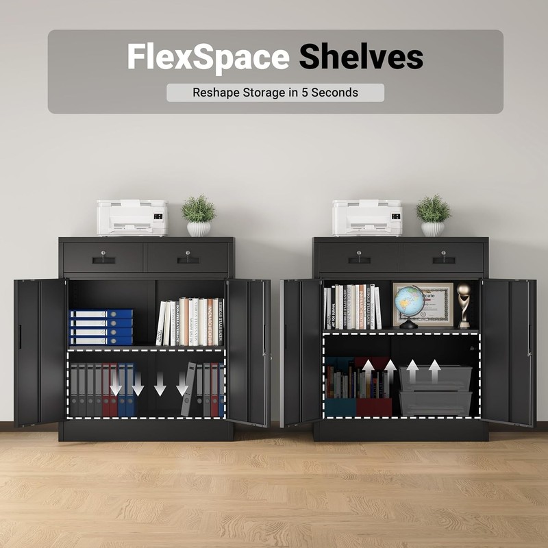 CJF Locking Metal Storage Cabinet with 2 Doors and Drawers for Office/Garage gallery