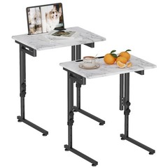 TV Tray Folding Adjustable C Shaped End Table White Marble 2Pcs BSL3363 Foldable