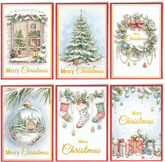 24 Assorted Christmas Cards with Envelopes – Gold Foil Glitter Watercolor