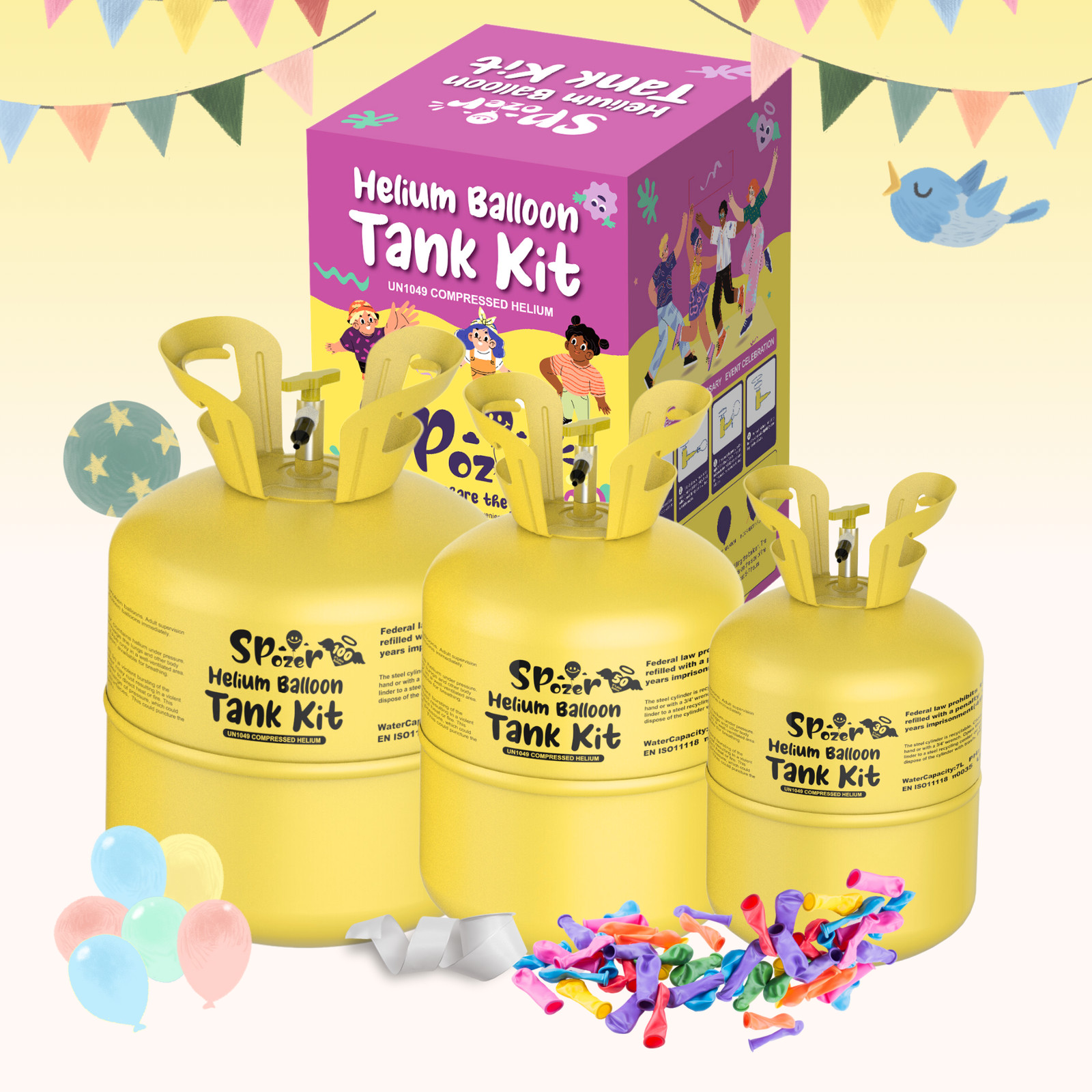 Spozer 7/ 13/ 22L Helium Tank Pump Kit, Free 30/ 50/ 100 Balloons Party Supplies gallery