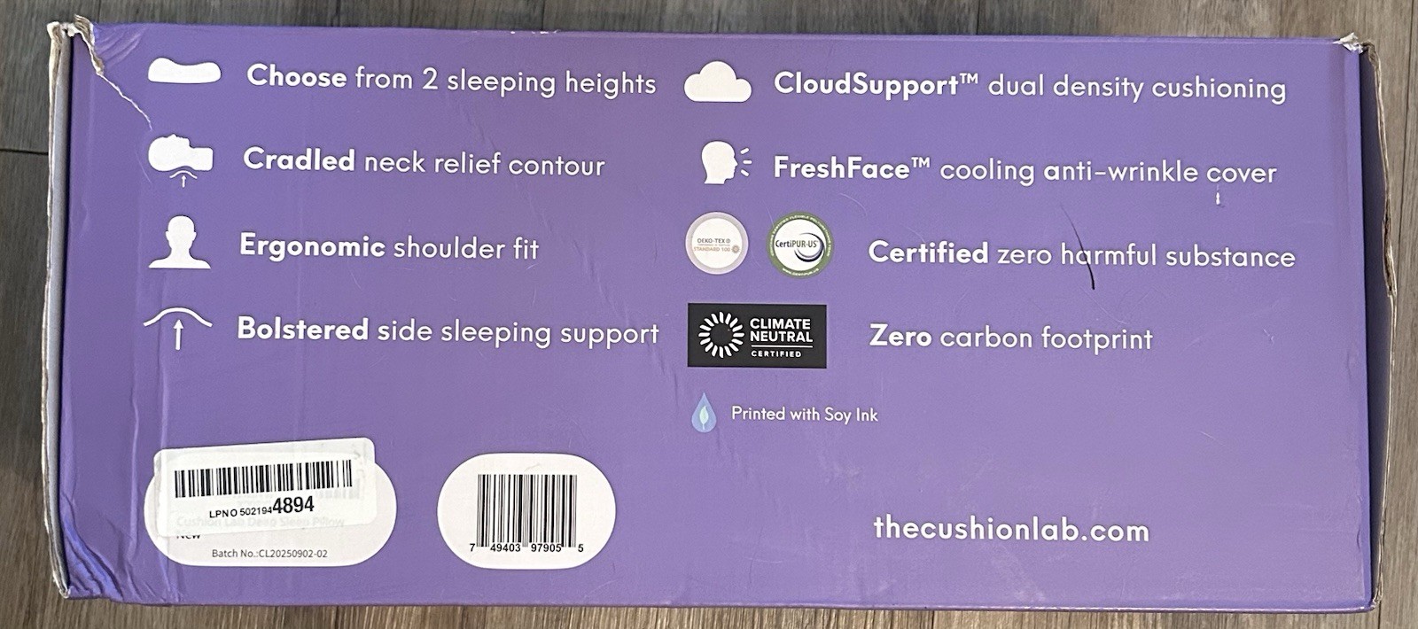 NEW Cushion Lab Deep Sleep Pillow - Ergonomic Contour - Calm Grey - Side Back gallery
