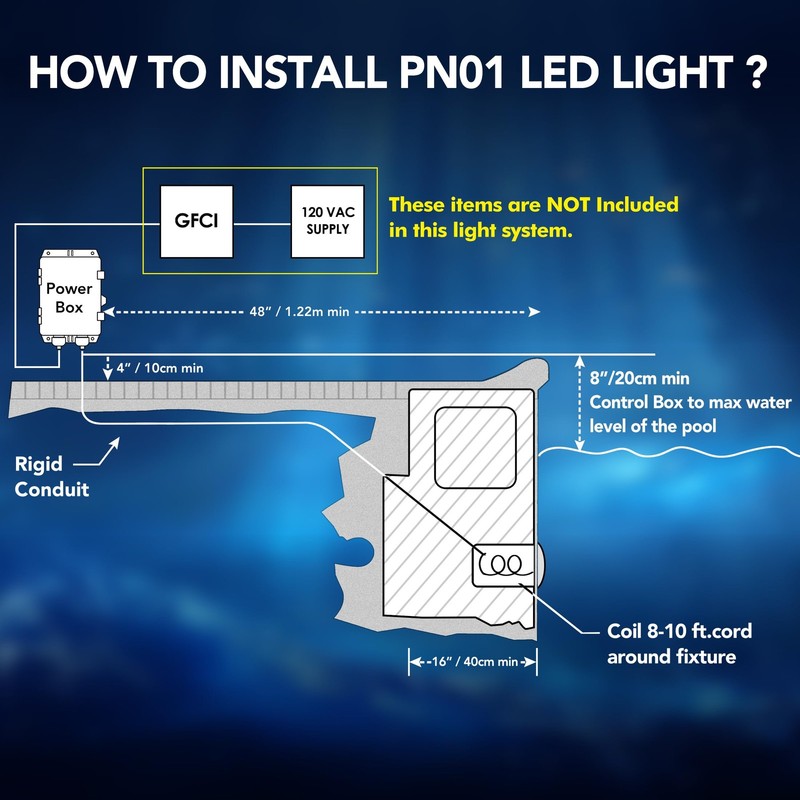 HQUA PN01 LED Inground Pool Lighting System 120V AC 10 Inch 40W, 100 Feet Cord gallery