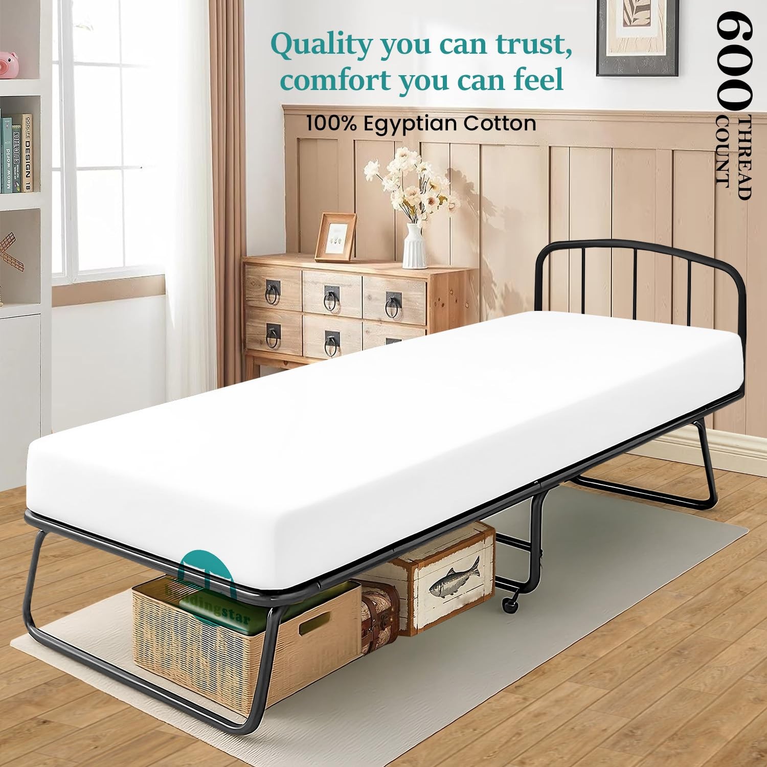 Cot Fitted Sheet 31 x 75 Inches 6" Deep Pocket 100% Egyptian Cotton 600 Threa... gallery