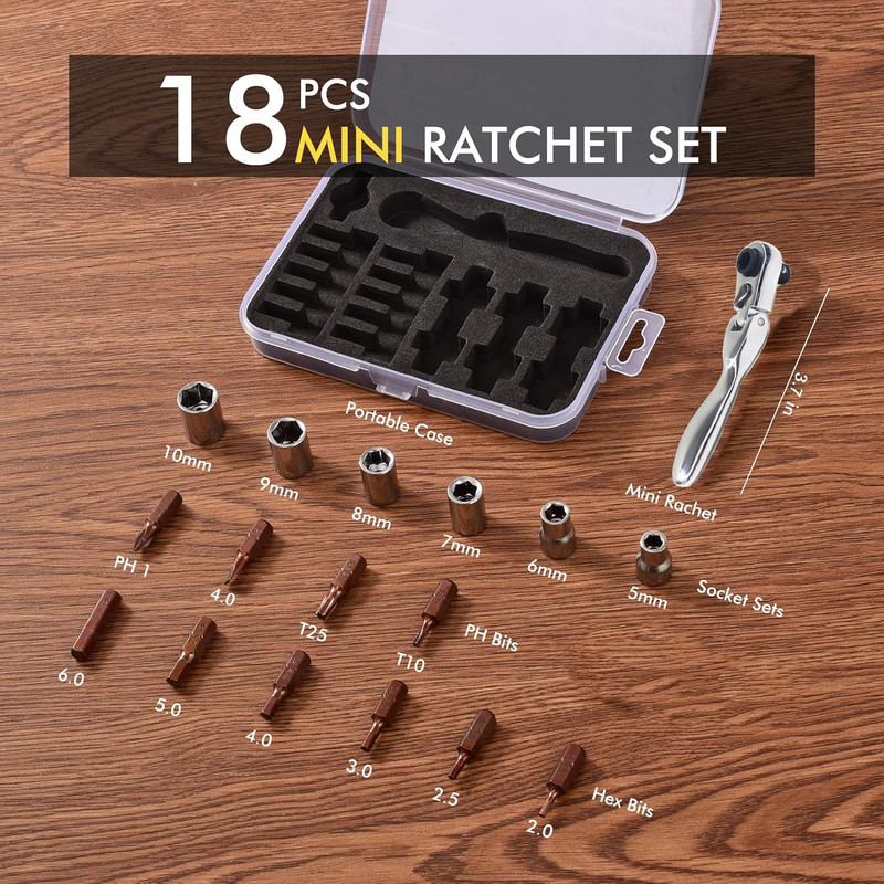 Mini Ratchet Set, Right Angle Screwdriver Set with 1/4 Mini Flex Ratchet Wrench gallery