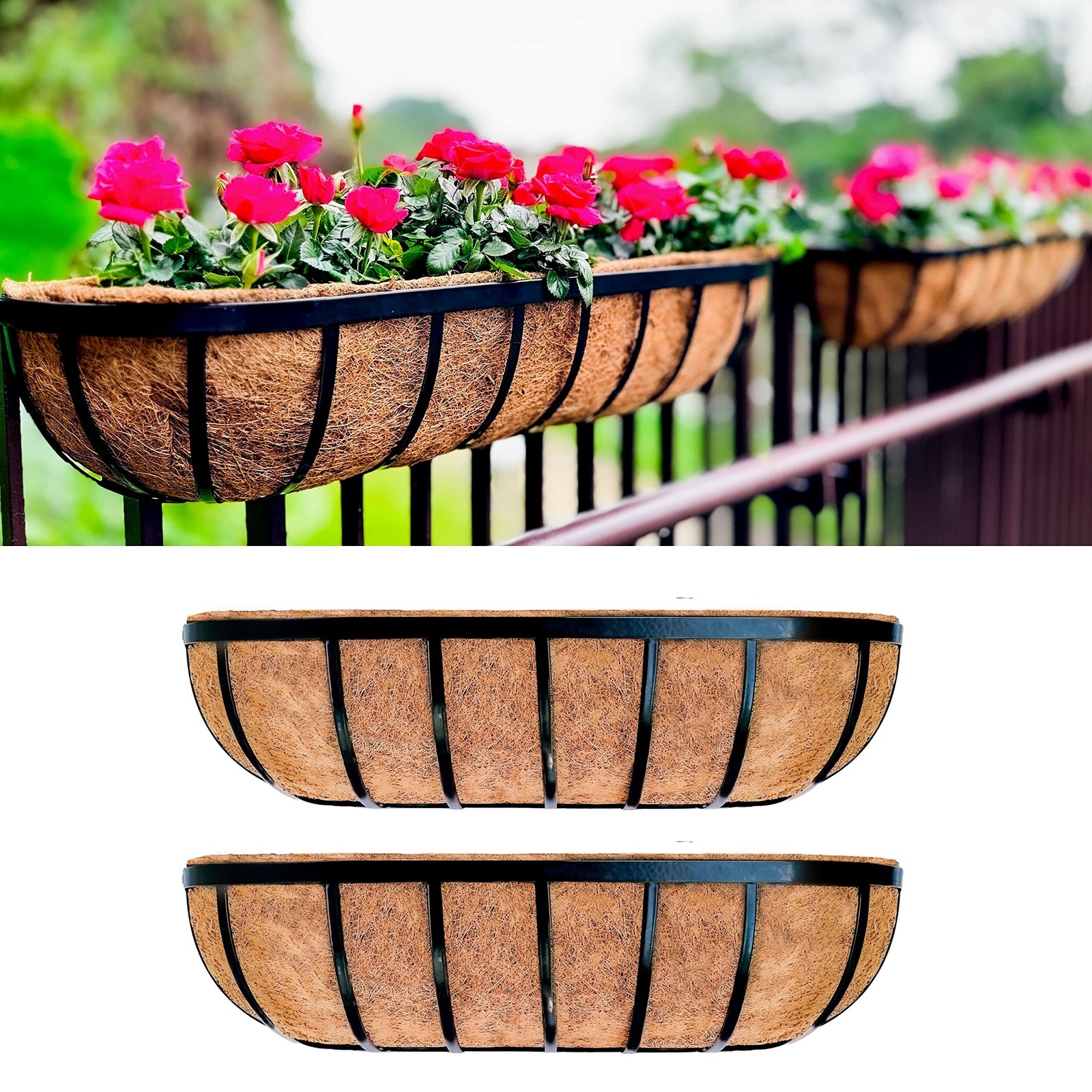 LaLaGreen Deck Railing Planter Boxes for Plants (24 Inch, 2 Pack) Black Metal... gallery