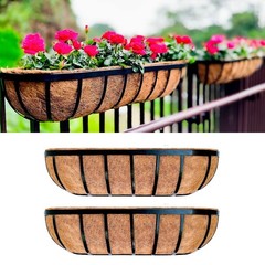 LaLaGreen Deck Railing Planter Boxes for Plants (24 Inch, 2 Pack) Black Metal…