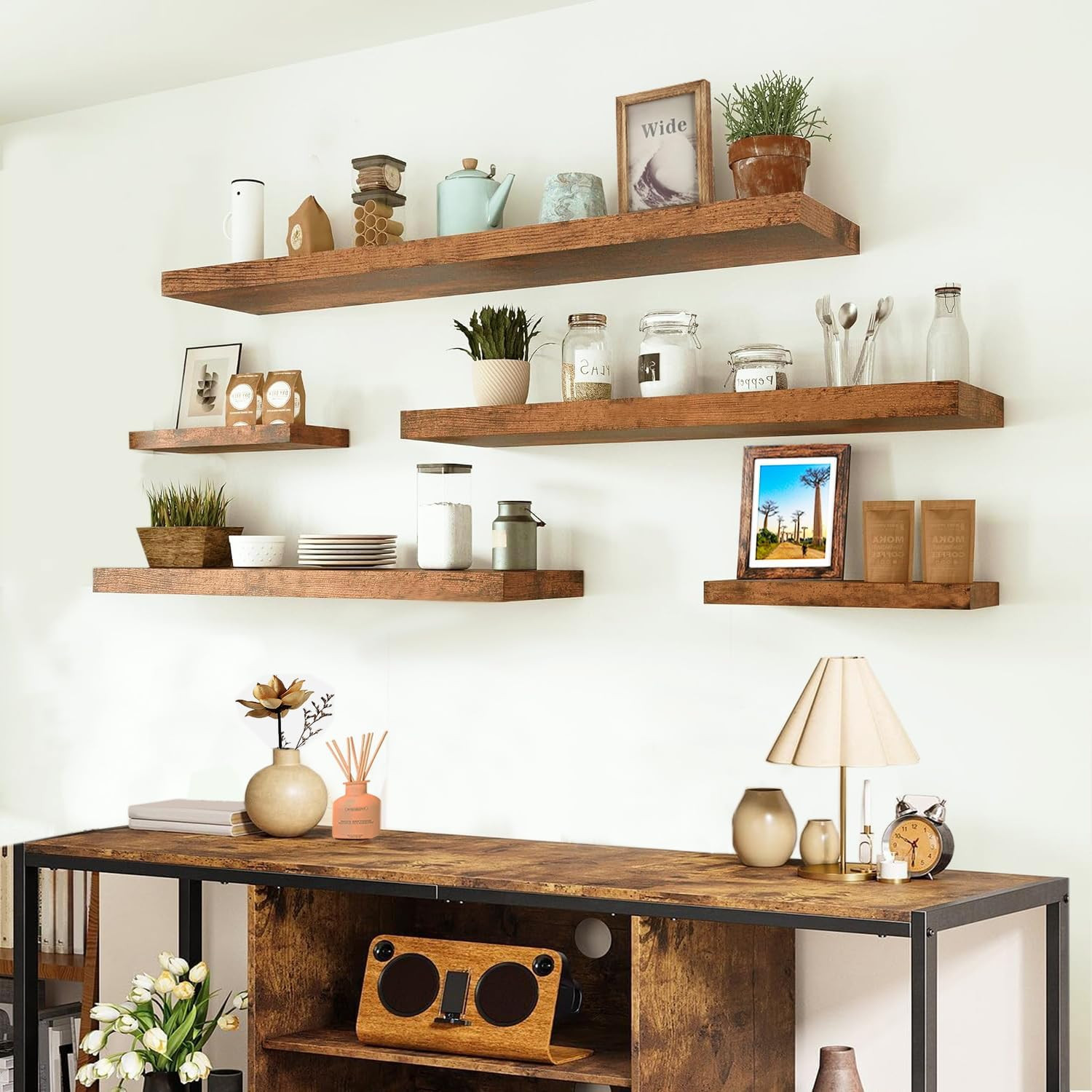 Rustic 36" Floating Shelves - Heavy Duty Solid Wood Wall Décor (Set of 2) gallery