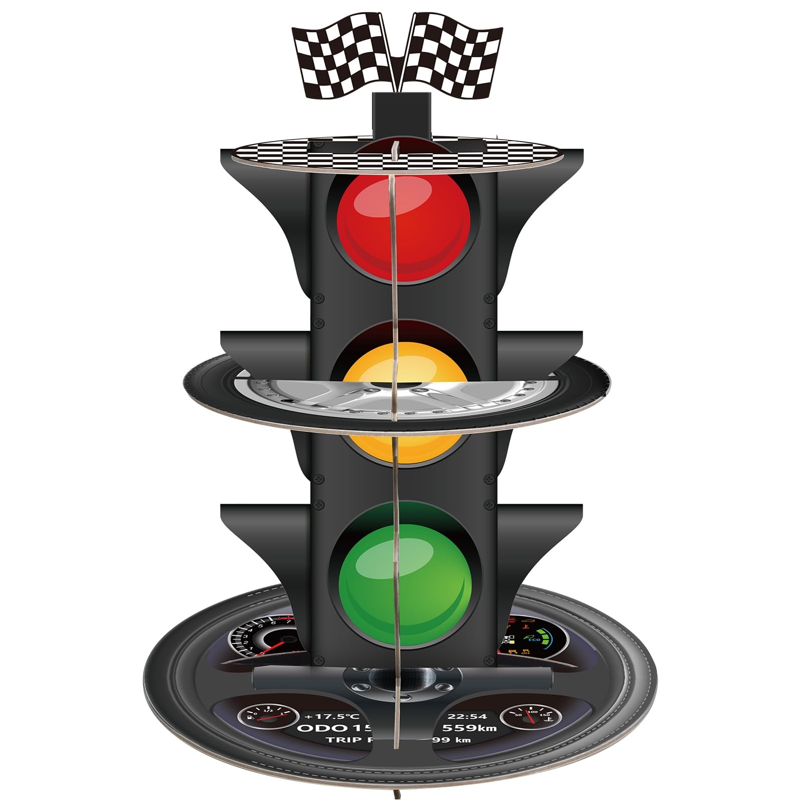 3-Tier Race Car Theme Cupcake Stand Racing Birthday Party Decoration Round Ca... gallery