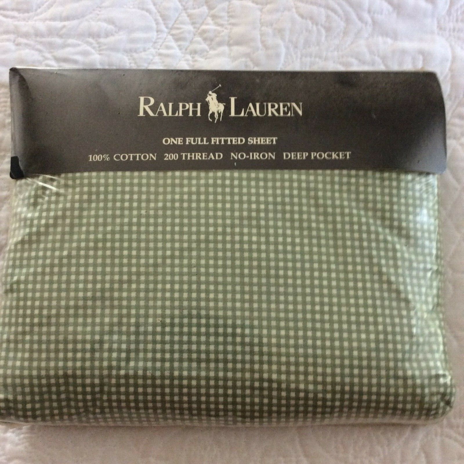 NWT Ralph Lauren Small Gingham Thyme Full Deep Fitted Sheet up to 14" Deep gallery