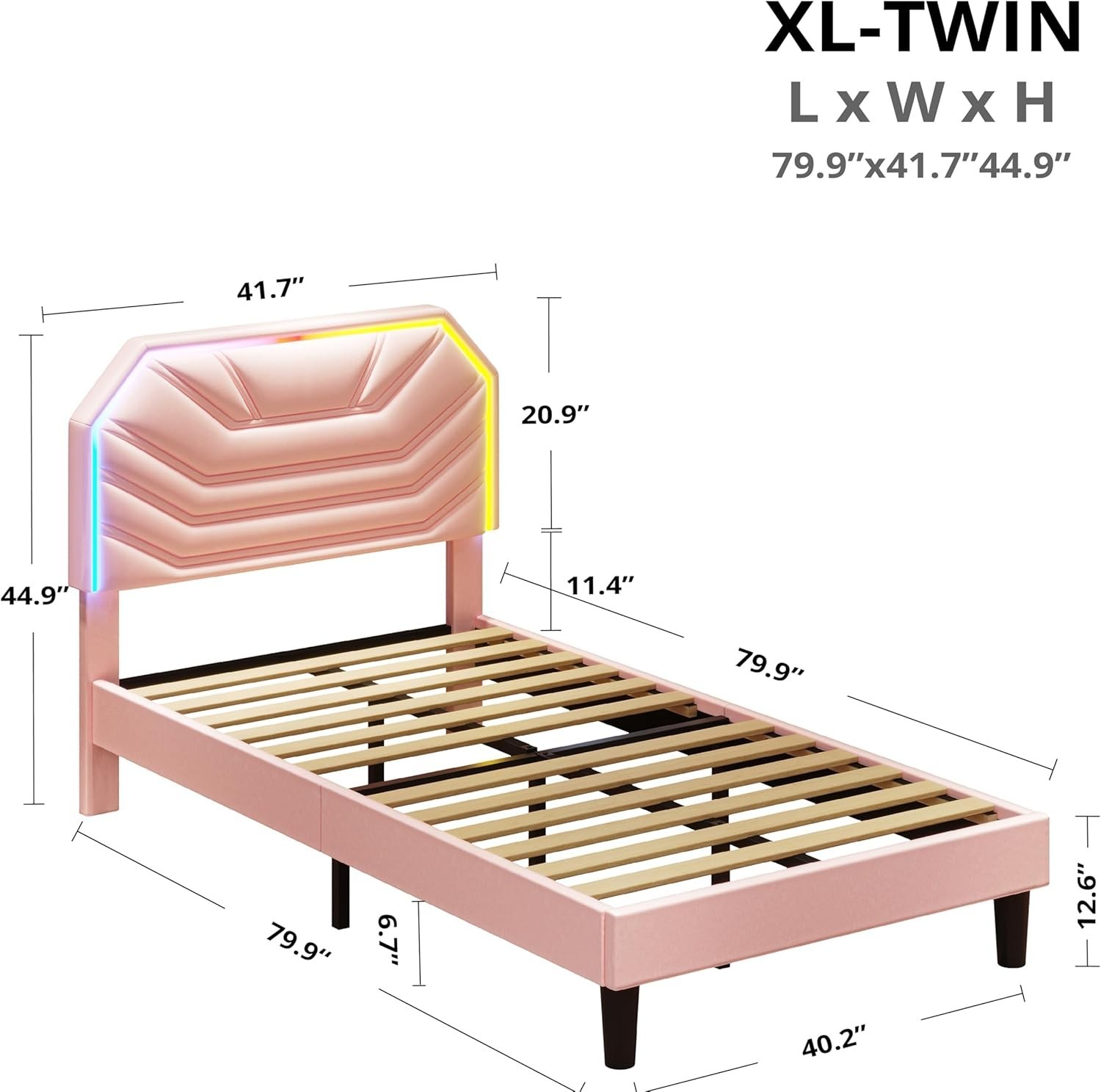 Pink Twin Size Bed Frame Flower LED Toddler Kid Girl Bedroom Cama Para Niña gallery