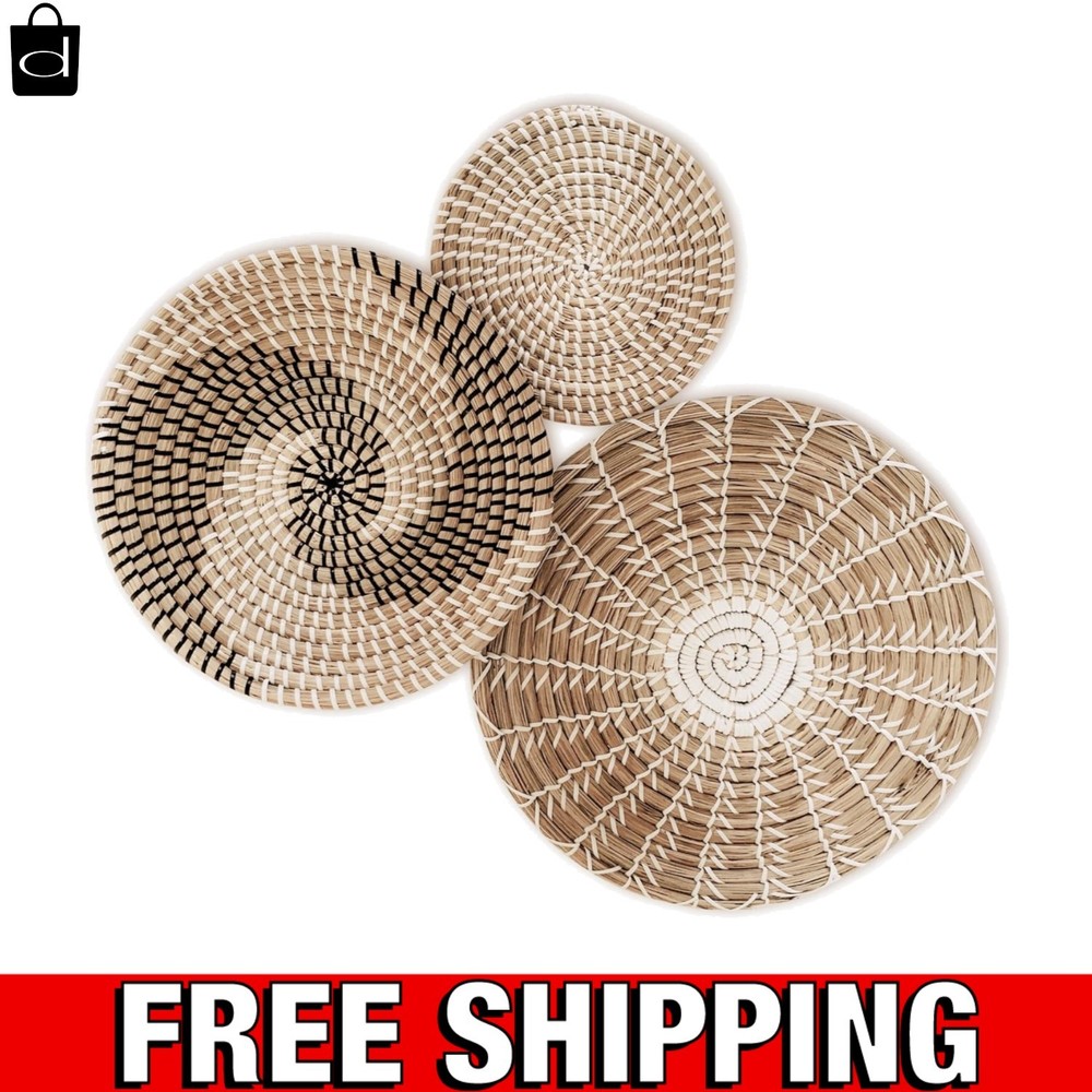 Unique Handmade Seagrass Wall Baskets - Decorative Trays Set of 3 for All Rooms