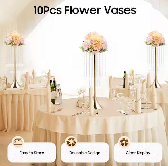 10-Pieces 21.9" Wedding Centerpieces Flower Vases Gold Metal Decoration gallery
