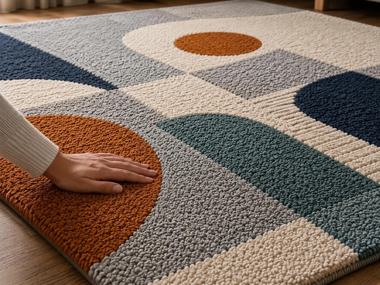 Modern Geometric Hand-Tufted Area Rug – Plush Contemporary for Bedroom Carpet gallery