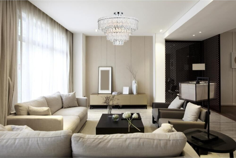 Crystal Chandelier Flush Mount Chrome Living Dining Room Foyer Light Fixture 25" gallery