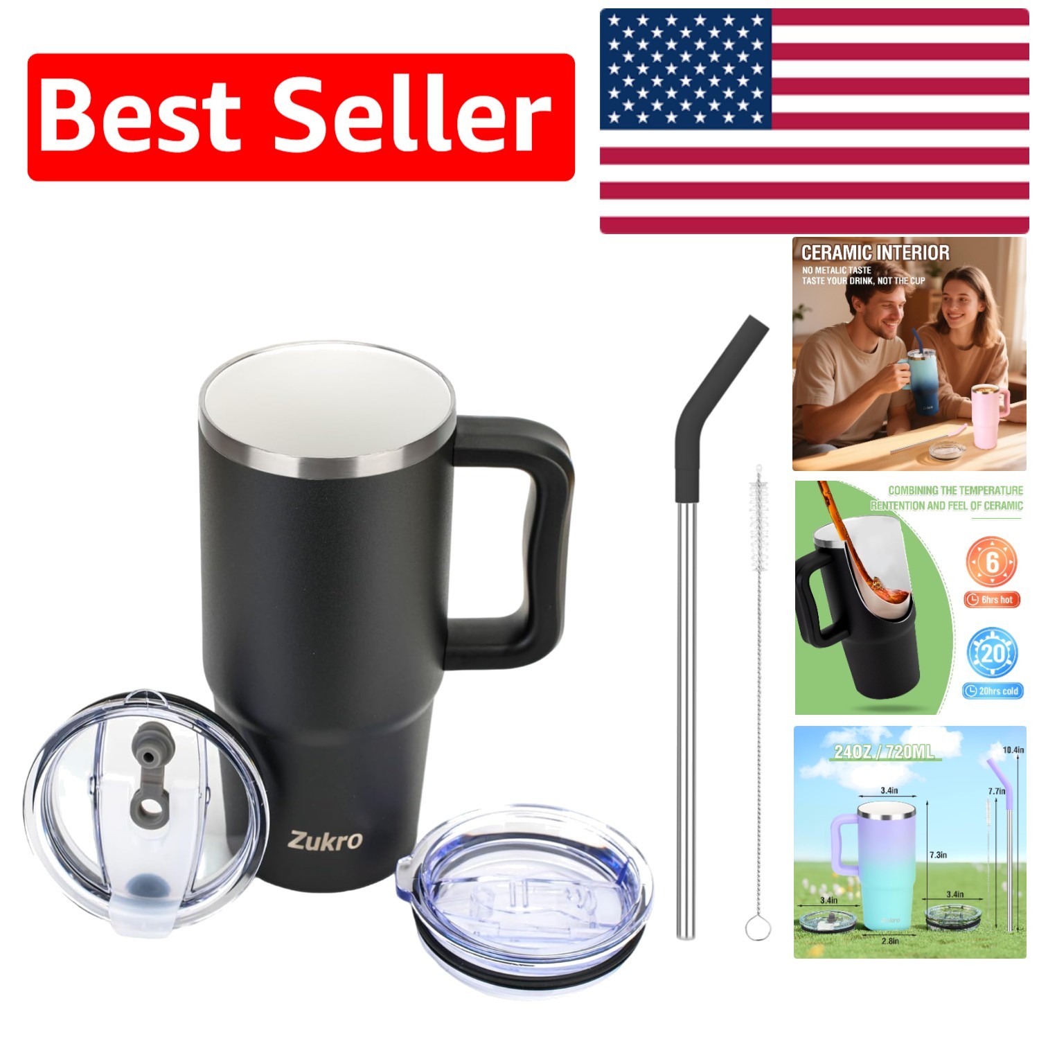 24 oz Insulated Coffee Mug with Ceramic Interior - Travel-Friendly gallery