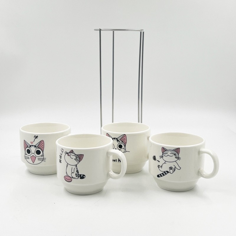 4pcs Stackable Ceramic Espresso Small Cup Set, 4 fl oz, with Stainless Stand gallery