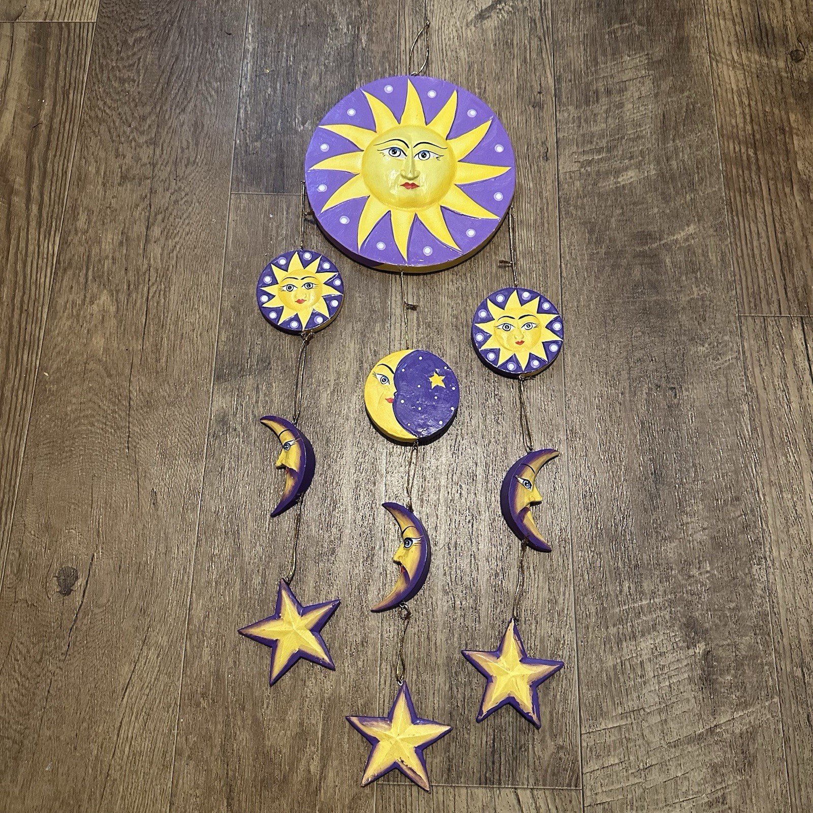 Vintage 90s Celestial Sun Moon Hanging Mobile Windchime Decor Whimsygoth Purple gallery