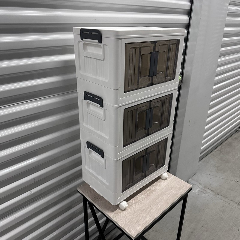Stackable Storage Bins with Lids - Folding with Doors and Wheels. New In Box gallery