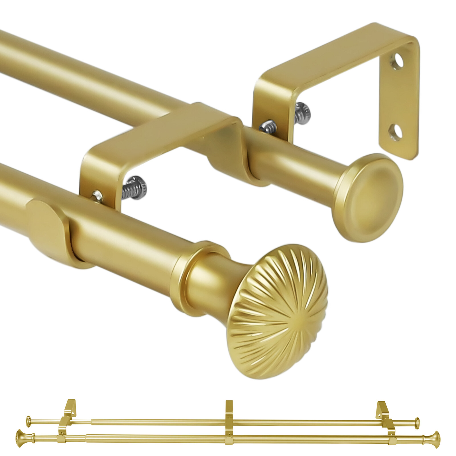 5/8" Telescoping Double Curtain Rods w/ Trumpet Finials，28"-48"/48"-84"/84"-120" gallery
