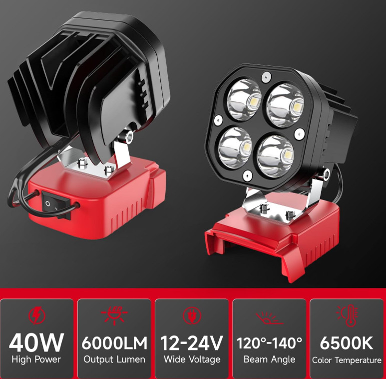 2 Pack 40W LED Work Light Compatible with Milwaukee 18V Battery 6000lm 6500k gallery