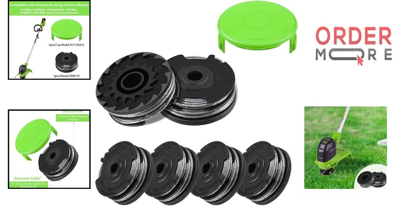 Dual Line Trimmer Replacement Spool 20ft 6-Pack for Greenworks String Trimmers gallery