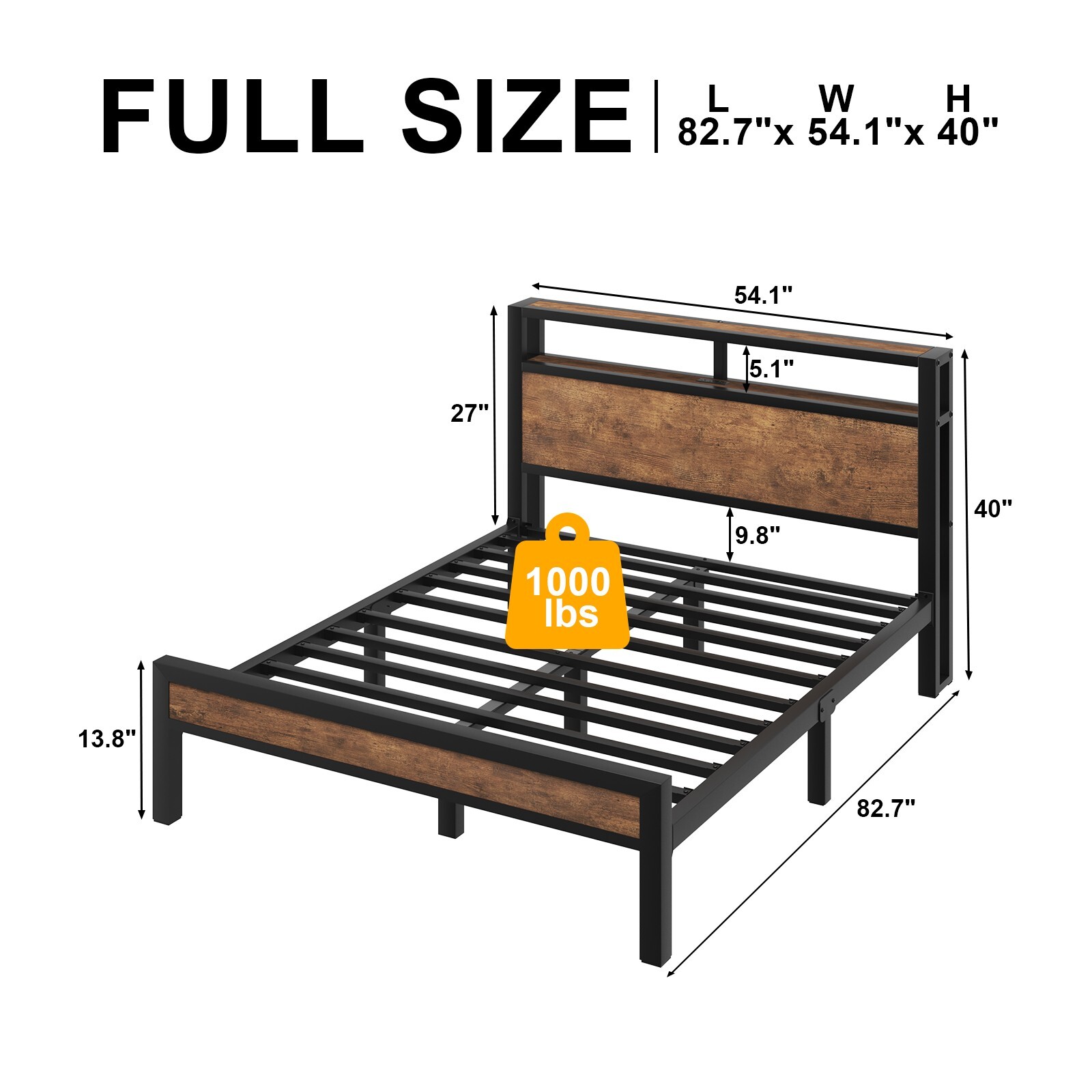Full Size Bed Frame Heavy Duty Platform Bed with Storage Headboard and LED Light gallery