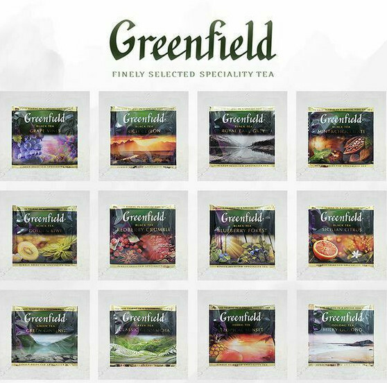 GREENFIELD 24 PYRAMIDS TEA BAG IN a SPECIAL FOIL SACHET SAMPLE PACK 12 FLAVORS gallery
