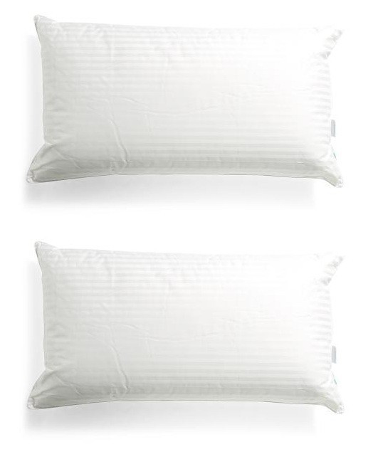 CUDDLEDOWN 700 Fill Power Duck Down Damask Stripe KING Pillow SET Medium Density gallery