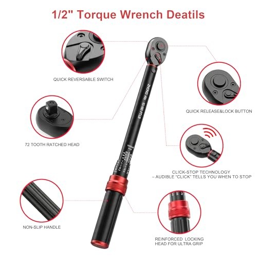 1/2" Drive Click Torque Wrench,10-160 FT.lb,±3% Precision 72-Tooth Dual gallery