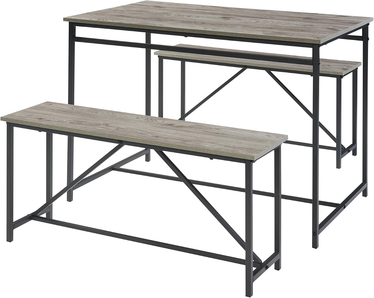 3 Piece Dining Room Table Set 43 Inch Kitchen Table W/ Two Benches Breakfast gallery