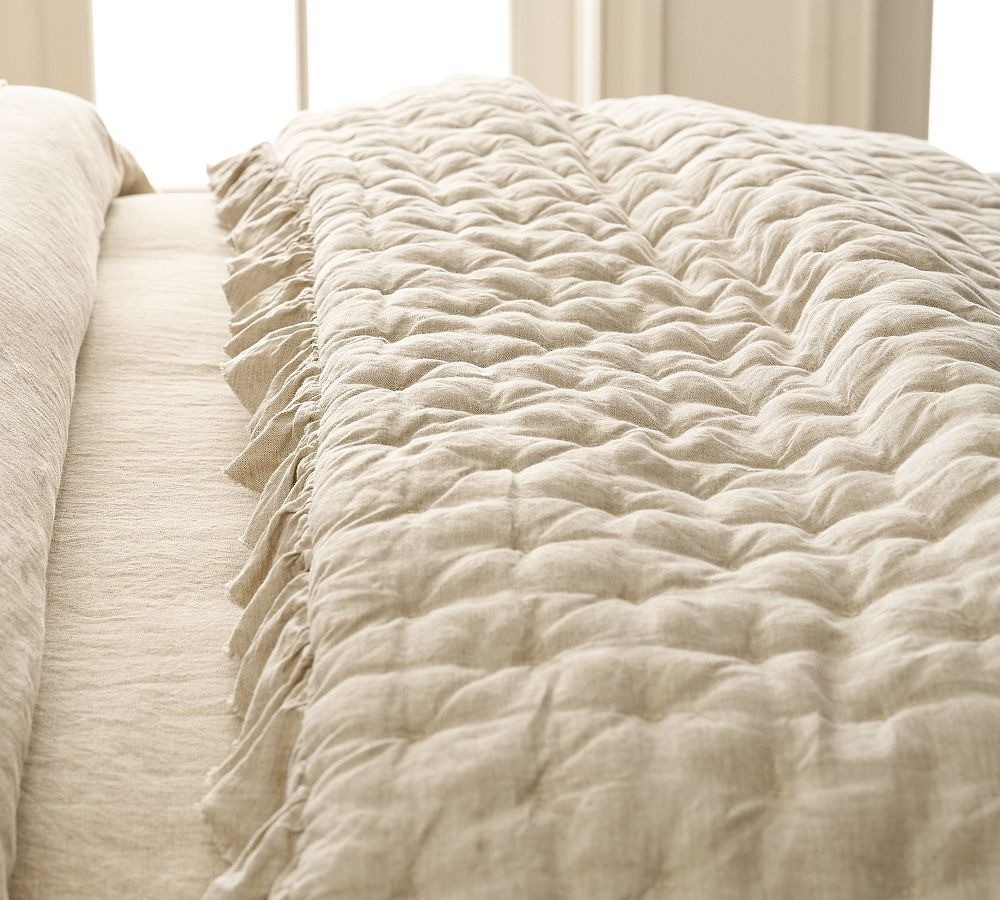 Pottery Barn-Belgian Flax Linen Ruffle Tufted Quilt gallery