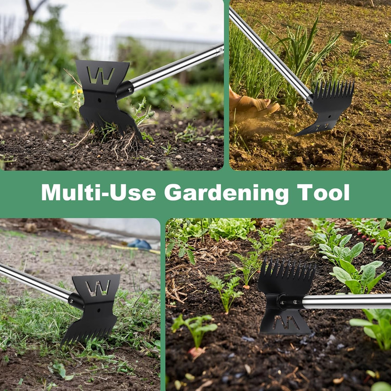 Larger Weed Puller Tool with Long Handle, Heavy Duty 10 Teeth Weed Rake & Hoe Ga gallery