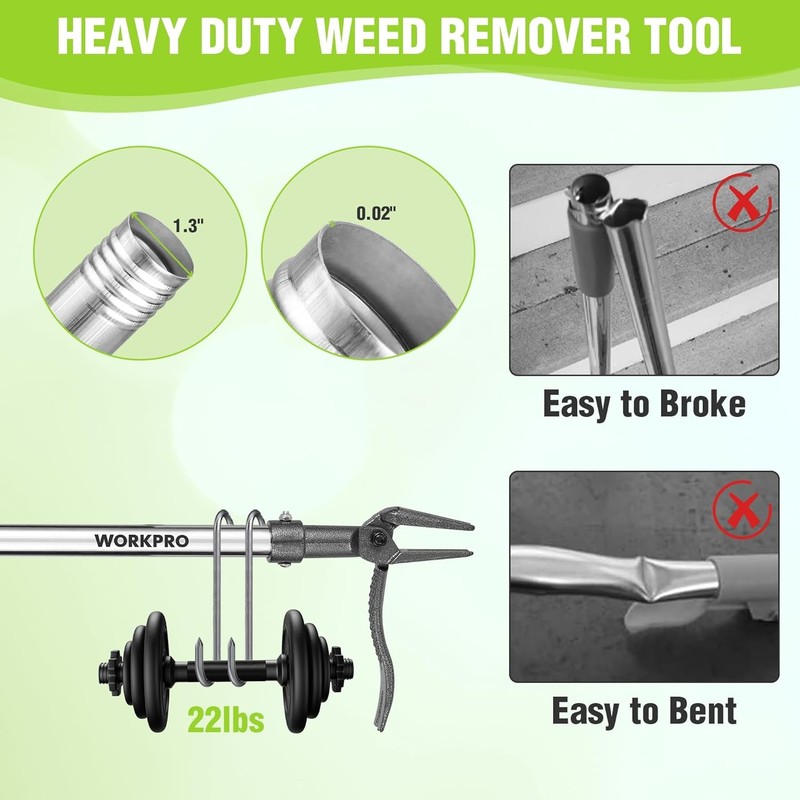 WORKPRO Weed Puller Tool 44" Handle Heavy-Duty 4-Claw Iron Head Stand-Up Weeders gallery