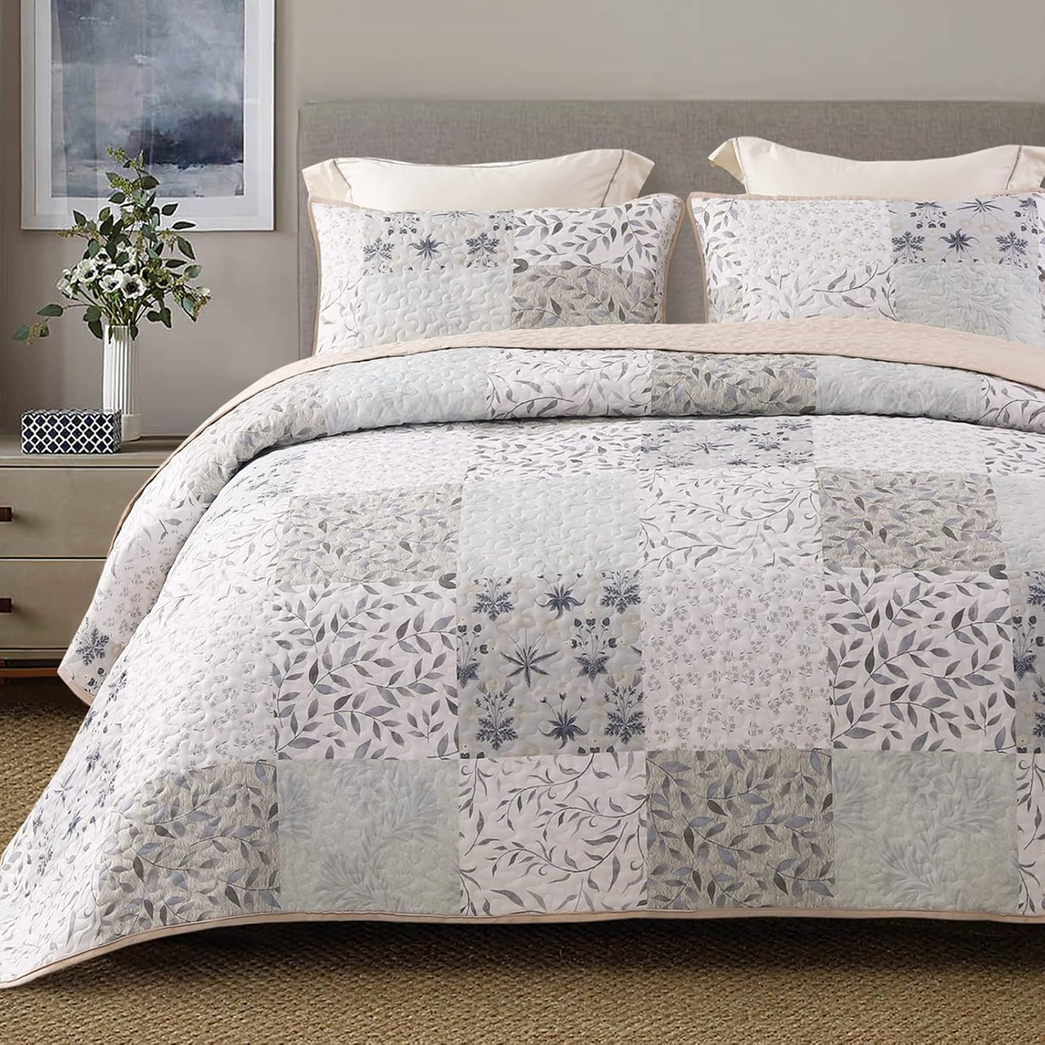 Reversible Boho Quilts Queen Size, Gray Soft Bedspreads Lightweight Coverlet All gallery