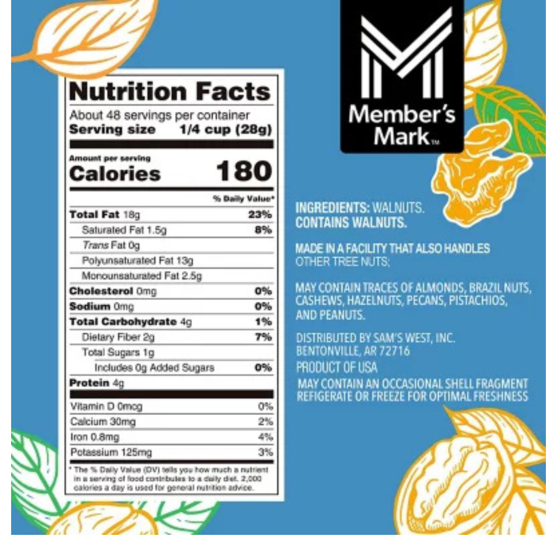 2 PACK - Member's Mark Natural Shelled Walnuts 3 lbs (Total 6 lbs) gallery