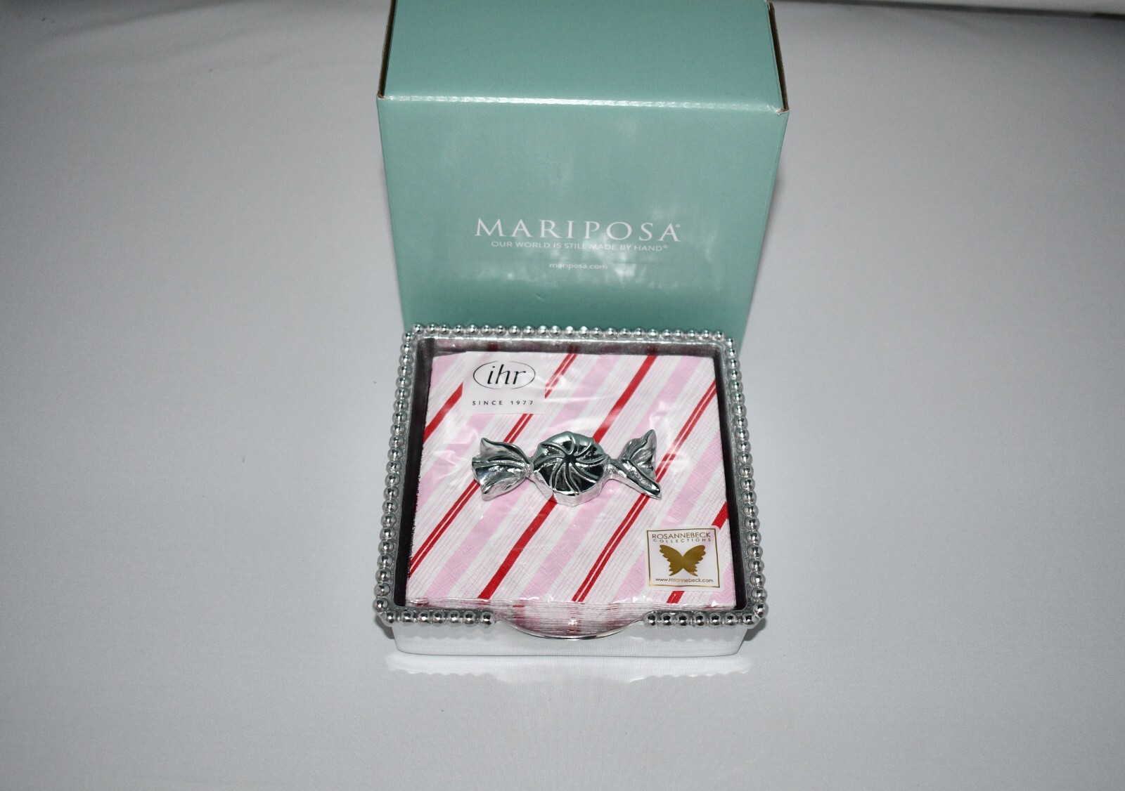 Mariposa Beaded Peppermint Napkin Box Set #1605-C NIB gallery