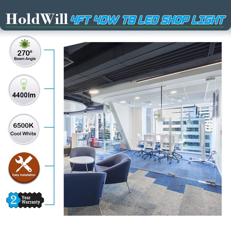 6 Pack 4FT T8 LED Shop Light Integrated Fixture Tube 40W High Output Clear 6000K gallery