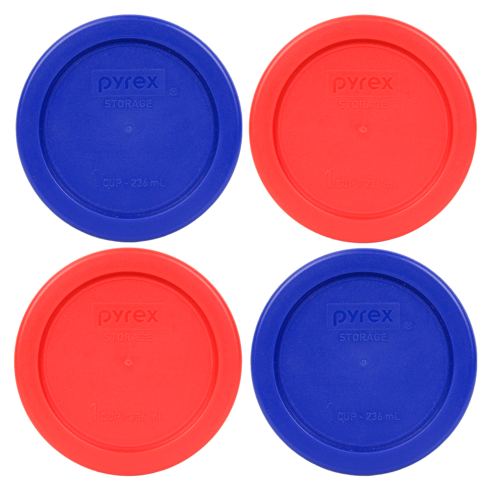 Pyrex 7202-PC (2) Cadet Blue and (2) Red Round Plastic Storage Replacement Lids gallery