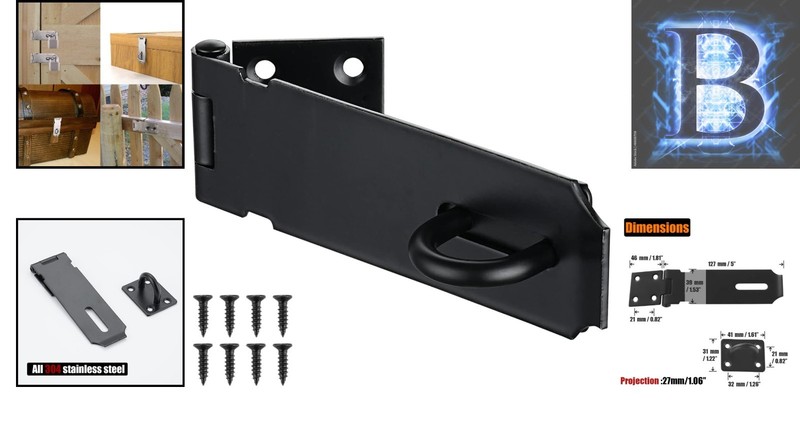 Matte Black 5 Inch Door Hasp Latch Lock - Easy Installation, Strong Protection gallery
